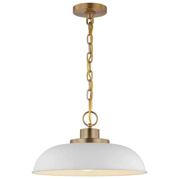 Colony 1-Light Small Pendant Matte White With Burnished Brass